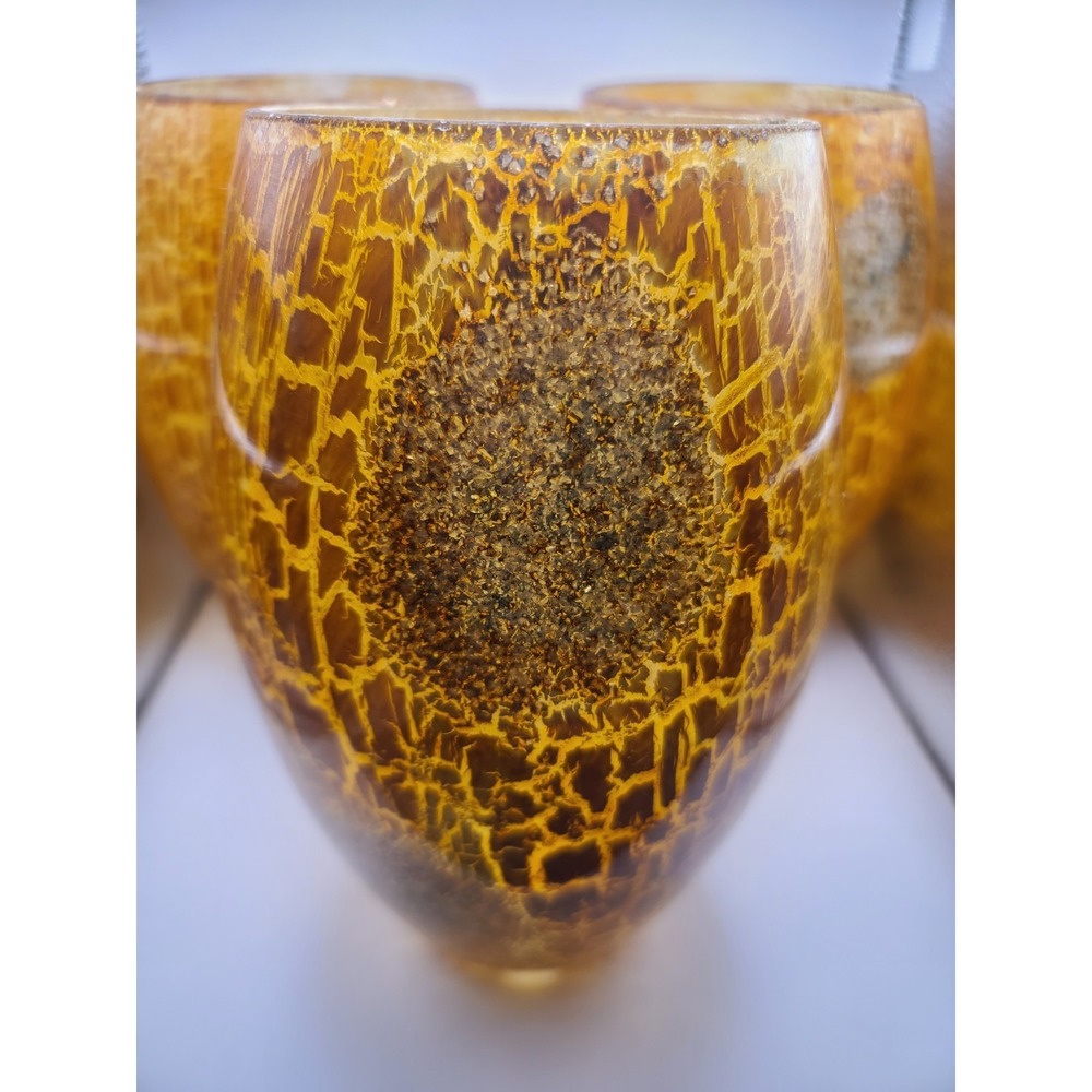 Lot Of 3 Venetian Art Glass Lamp Shade Amber Tortoise Crackle Pendant Light 7"